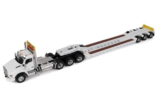 FloZ für Caterpillar für Kenworth T880 SBFA Daycab Tridem Traktor in weiß mit für Trail King TK120 HDG Lowboy Anhänger 1:50 LKW Vorgebautes Modell von FloZ