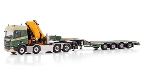 FloZ für WSI für Scania R Normal CR20N 8X4 Semi Tieflader - 4 Achsen mit für PALFINGER PK 135.002 TEC 7 für Schlosstransport 1:50 LKW vorgebautes Modell von FloZ