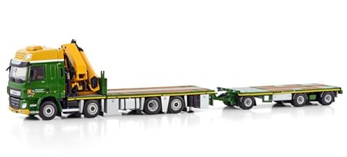 Für WSI für DAF für CF Space CAB MY2017 RIGED Flachbett-LKW mit für PALFINGER PK 65002 SH + JIB 8X2 TAG AXLE Flachbettanhänger - 3-Achse für Boerman 1:50 Truck vormontiertes Modell von FloZ