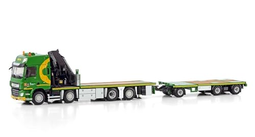 Für WSI für DAF für CF Space CAB MY2017 RIGED Flachbett-LKW mit für PALFINGER PK 65002 SH + JIB 8X2 TAG AXLE Flachbettanhänger - 3-Achse für Zwatra 1:50 Truck vormontiertes Modell von FloZ