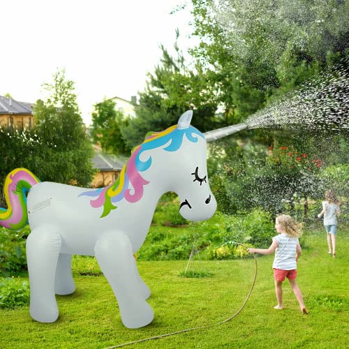 Float Joy Aufblasbare Einhorn Sprinkler Wasser Spielzeug für Kinder Outdoor Sommer Hof und im Freien Spielen Kinder und Erwachsene Sommer Party Favorit von Float Joy