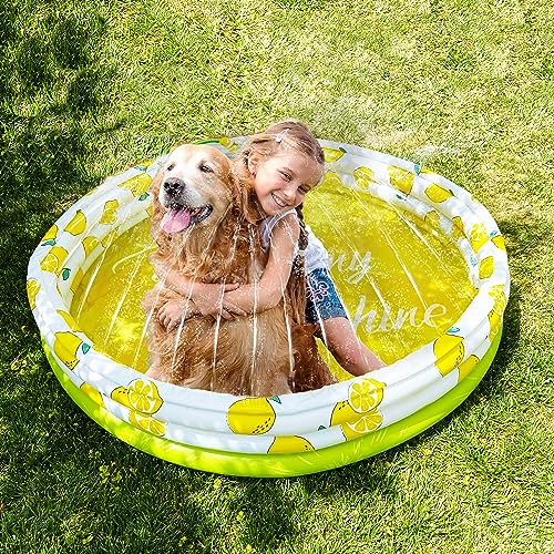 Float Joy Planschbecken für Kinder Pool Aufblasbar Kinderpool Baby Pool Hundepool mit Sprinkler 150 x 45 cm Wasserspielzeug Kinder Outdoor babypool für Balkon von Float Joy