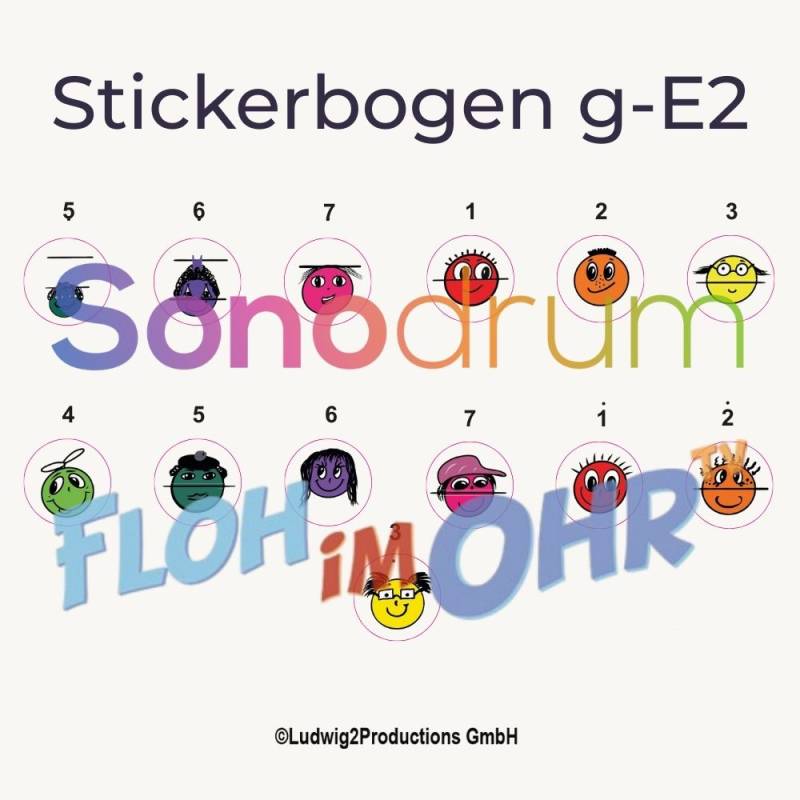 Sonodrum Notenschnutzies - All Stars Stickerbogen A5 (g–E2) - Floh im Ohr TV von FlohImOhrTV
