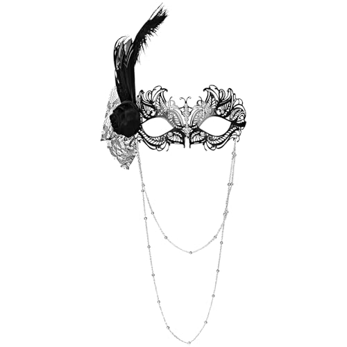 Flongo Feder Maskerade Maske für Damen: Schwarze Venezianische Verstellbar Halbmaske mit Strass Doppelte Zierkette und abnehmbaren Federn Kostümmaske für Karneval Halloween Partys Flongo Feder Maskerade Maske für Damen: Schwarze Venezianische Verstellbar Halbmaske mit Strass Doppelte Zierkette und abnehmbaren Federn Kostümmaske für Karneval Halloween Partys von Flongo