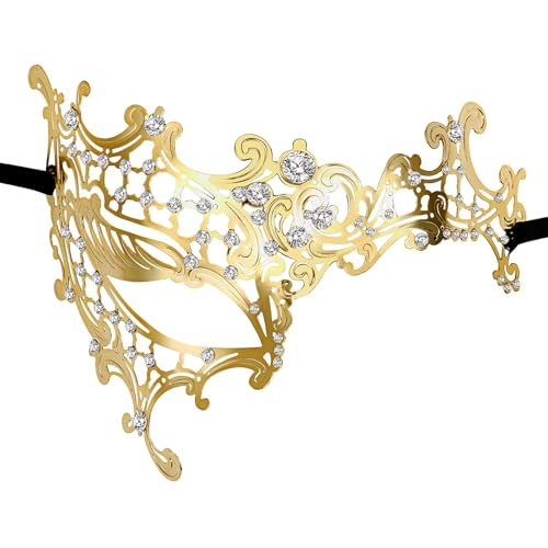 Flongo Kristall Maskerade Maske für Damen: Goldene Venezianische Halbmaske mit Strass Einauge Metall Hohlmaske für Fasching Karneval Party Hochzeit Glamouröses Kostüm Accessoire Flongo Kristall Maskerade Maske für Damen: Goldene Venezianische Halbmaske mit Strass Einauge Metall Hohlmaske für Fasching Karneval Party Hochzeit Glamouröses Kostüm Accessoire von Flongo