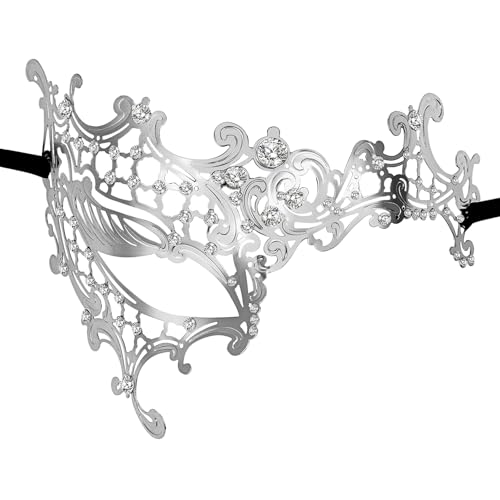 Flongo Kristall Maskerade Maske für Damen: Silber Venezianische Halbmaske mit Strass Einauge Metall Hohlmaske für Fasching Karneval Party Hochzeit Glamouröses Kostüm Accessoire Flongo Kristall Maskerade Maske für Damen: Silber Venezianische Halbmaske mit Strass Einauge Metall Hohlmaske für Fasching Karneval Party Hochzeit Glamouröses Kostüm Accessoire von Flongo