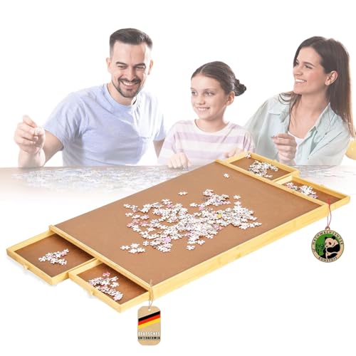 Floordirekt Puzzletisch mit Schubladen, 76 x 57 cm Tragbares puzzlebrett für Puzzle bis 1000 aus Bambus & MDF - Yukon von Floordirekt
