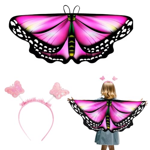 Feenflügel Kinder, Fee Schmetterling Cape Flügel und Ausgefallene Stirnband für Mädchen Halloween Weihnachten Cosplay Party Favor-Rosa Feenflügel Kinder, Fee Schmetterling Cape Flügel und Ausgefallene Stirnband für Mädchen Halloween Weihnachten Cosplay Party Favor-Rosa von FloraMolly