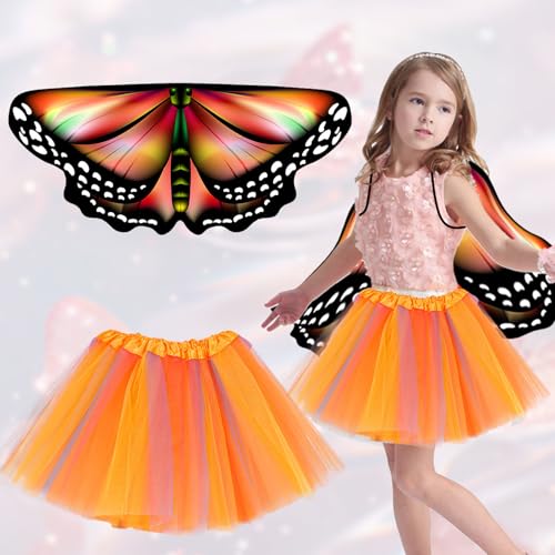 FloraMolly Feenflügel Kinder, Fee Schmetterling Cape Flügel für Mädchen Halloween Weihnachten Cosplay Party Favor-Orange FloraMolly Feenflügel Kinder, Fee Schmetterling Cape Flügel für Mädchen Halloween Weihnachten Cosplay Party Favor-Orange von FloraMolly
