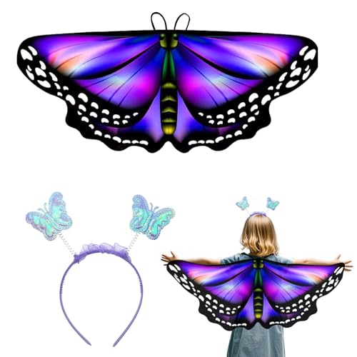 Feenflügel Kinder, Fee Schmetterling Cape Flügel und Ausgefallene Stirnband für Mädchen Halloween Weihnachten Cosplay Party Favor-Lila Feenflügel Kinder, Fee Schmetterling Cape Flügel und Ausgefallene Stirnband für Mädchen Halloween Weihnachten Cosplay Party Favor-Lila von FloraMolly