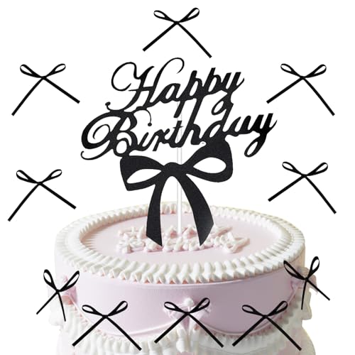 Schwarze Tortendeko Geburtstag Set, 1 Stück Happy Birthday Cake Topper mit 10 Stück Bow Cake Dekorationen für Mädchen Frauen Damen Schwarze Tortendeko Geburtstag Set, 1 Stück Happy Birthday Cake Topper mit 10 Stück Bow Cake Dekorationen für Mädchen Frauen Damen von FloraMolly