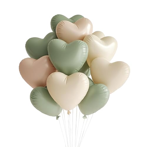 FloraVigo 27 herzförmige Luftballons, Helium ballons mit Band für Geburtstag, Hochzeit, Valentinstag, Feiertagsparty-Dekoration (grün weiß gebrannt) von FloraVigo
