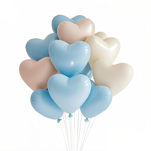 FloraVigo 27 herzförmige Luftballons, Helium ballons mit Band für Geburtstag, Hochzeit, Valentinstag, Feiertagsparty-Dekoration (Blau weiß gebrannte Farbe) von FloraVigo