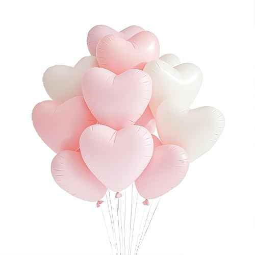 FloraVigo 27 herzförmige Luftballons, Helium ballons mit Band für Geburtstag, Hochzeit, Valentinstag, Feiertagsparty-Dekoration (Rosa weiß gebrannte Farbe) von FloraVigo