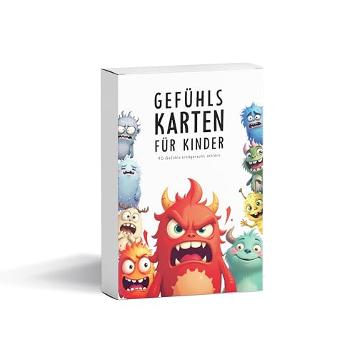 FloraVigo Gefühlskarten für Kinder [40 Karten + ERKLÄRTEXTE], Stimmungskarten zur Förderung der Selbstregulation und des Guten Gefühls, lehrreich, Gefühlsmonster für gefühlsstarke Kinder von FloraVigo