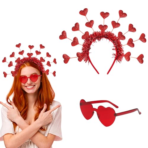 FloralGrace Herz Haarreif und Herzbrille Set, Valentinstag Stirnband mit Roten Herz-Strasssteinen, Romantisches Herz-Haarschmuck für Damen und Mädchen FloralGrace Herz Haarreif und Herzbrille Set, Valentinstag Stirnband mit Roten Herz-Strasssteinen, Romantisches Herz-Haarschmuck für Damen und Mädchen von FloralGrace