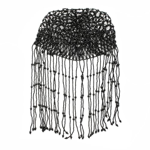Florate Perlen-Kopfbedeckung für Damen, Kopfbedeckung, ägyptische Kleopatra, Flapper, Hut, Quaste, Haarschmuck, Hochzeit, Brautzubehör, Schwarz, 1 von Florate