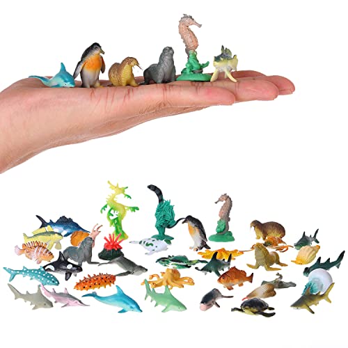 Flormoon Mini Ocean Sea Animal Figures 36 pcs Realistic Plastic Aquarium Animals Action Model, Shark Bath Toys for Science Project, Birthday Party Cake Topper Gift for Kids Toddlers von Flormoon
