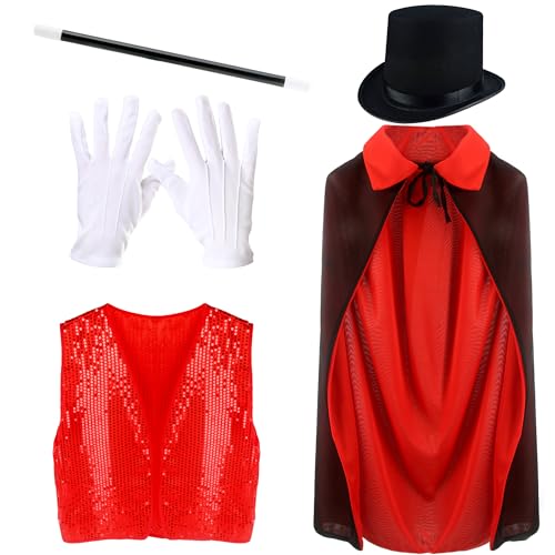 Flotory 5-teiliges Zauberkostüm-Set für Kinder mit Zauberhut, Umhang, Weste, Zauberstab, Handschuhen und Zauberkostüm für Halloween, Cosplay und Partys Flotory 5-teiliges Zauberkostüm-Set für Kinder mit Zauberhut, Umhang, Weste, Zauberstab, Handschuhen und Zauberkostüm für Halloween, Cosplay und Partys von Flotory