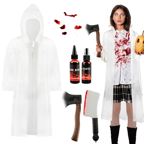 Flotory 6 Stück Halloween-Killer-Kostüm, Regenmantel, Axt, tropfendes Blutgel, Requisiten, Killer-Kostüm für Cosplay-Party von Flotory