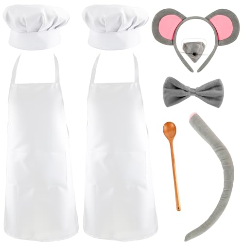 Flotory 6-teiliges Halloween-Maus-Koch-Kostüm-Set, Mäuse-Ohren, Stirnband, Schürze, Kochmütze und Holzlöffel, Erwachsenen-Maus-Kostüm, Zubehör für Halloween, Cosplay, Party von Flotory