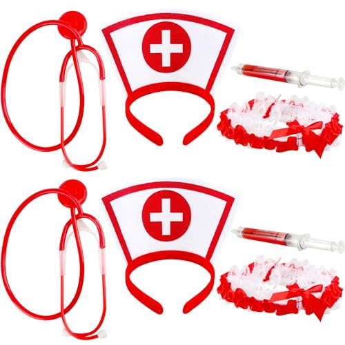 Flotory 8 Stück Halloween Krankenschwester Kostüm Stethoskop Armabdeckung Mädchen Pretend Requisiten Stirnband für Frauen Krankenschwester Cosplay von Flotory