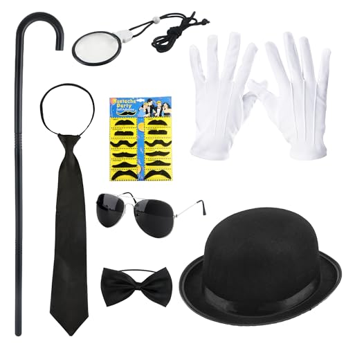 Flotory 8-teiliges 1920er-Jahre-Kostüm, Gentleman, Verkleidungszubehör, Reicher Mann, Kostüm mit Fedora-Hut für Halloween, Cosplay, Party (Farbstil 2) von Flotory