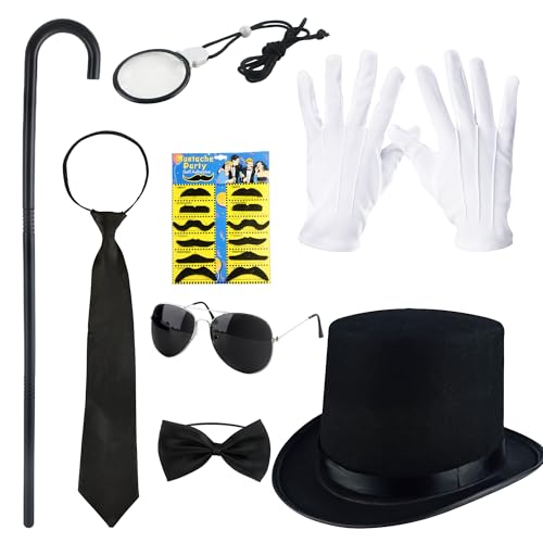 Flotory 8-teiliges 1920er-Jahre-Kostüm, Gentleman-Kostüm, Reicher Mann, Kostüm mit Fedora-Hut für Halloween, Cosplay, Party (Farbstil 1) von Flotory