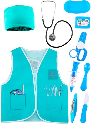 Flotory 9-teiliges Kinderarzt-Kostümset mit Arztweste, Hut, Stethoskop, Chirurgenuniform für Jungen und Mädchen, Verkleidung, Rollenspiel, Party, Cosplay, Karrieretag Flotory 9-teiliges Kinderarzt-Kostümset mit Arztweste, Hut, Stethoskop, Chirurgenuniform für Jungen und Mädchen, Verkleidung, Rollenspiel, Party, Cosplay, Karrieretag von Flotory