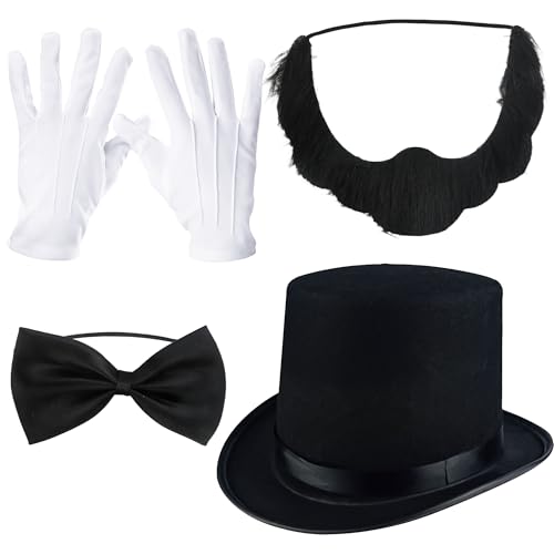 Flotory Abraham Lincoln Kostüm für den Präsidententententententag, Zubehör für Halloween, Cosplay, Party, Schwarz, 4 Stück von Flotory