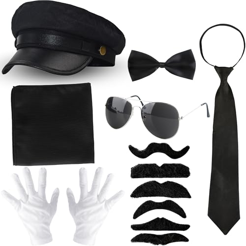Flotory Chauffeur-Kostüm, Herren, Chauffeurhut, Damen, Limo, Taxifahrer, Kostüm, Handschuhe, Fliege, künstliche Schnurrbärte, Sonnenbrille für Halloween, Cosplay, 7-teilig Flotory Chauffeur-Kostüm, Herren, Chauffeurhut, Damen, Limo, Taxifahrer, Kostüm, Handschuhe, Fliege, künstliche Schnurrbärte, Sonnenbrille für Halloween, Cosplay, 7-teilig von Flotory