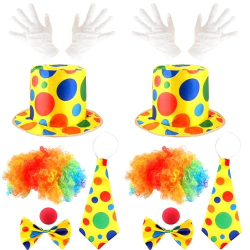 Flotory Clown-Kostüm-Zubehör für Erwachsene, Hut, Fliege und weiße Handschuhe, Clown-Perücke, Nase für Männer und Frauen, Halloween, Party, Cosplay, 12 Stück Flotory Clown-Kostüm-Zubehör für Erwachsene, Hut, Fliege und weiße Handschuhe, Clown-Perücke, Nase für Männer und Frauen, Halloween, Party, Cosplay, 12 Stück von Flotory