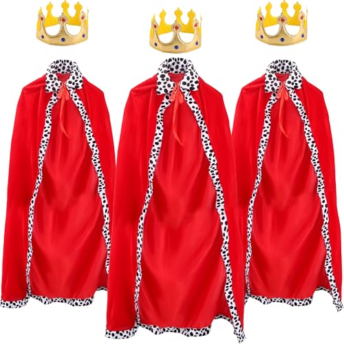 Flotory Das 3-teilige Kostüm für Erwachsene beinhaltet 3 König Prinz Umhang Robe und 3 Kronen für Männer Frauen Halloween Cosplay Party (Farbset 1) von Flotory