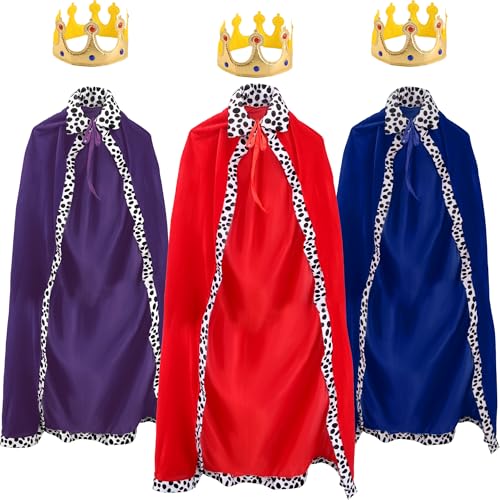 Flotory Das 3-teilige Kostüm für Erwachsene beinhaltet 3 König Prinz Umhang Robe und 3 Kronen für Männer Frauen Halloween Cosplay Party (Farbset 2) von Flotory
