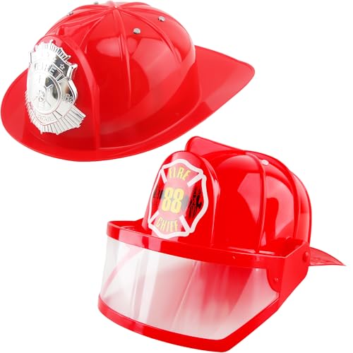 Flotory Feuerwehrhut für Kinder, Rot, Feuerwehrmann, Kostüm, Zubehör, Kunststoff, Feuerwehrmann, Helm, für Feuerwehrmann, Party, Geschenke, Cosplay, Verkleidung, 2 Stück Flotory Feuerwehrhut für Kinder, Rot, Feuerwehrmann, Kostüm, Zubehör, Kunststoff, Feuerwehrmann, Helm, für Feuerwehrmann, Party, Geschenke, Cosplay, Verkleidung, 2 Stück von Flotory