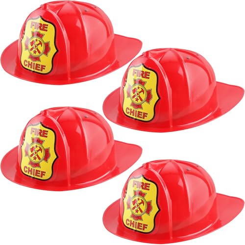 Flotory Feuerwehrmann-Hut für Kinder, Kunststoff, Rot, Feuerwehrmann, Helm, Kostümzubehör für Cosplay, Feuerwehrmann, Partyzubehör, Verkleiden (Farbstil 1), 4 Stück von Flotory