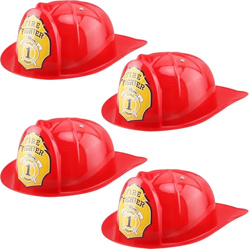 Flotory Feuerwehrmann-Hut für Kinder, Kunststoff, Rot, Feuerwehrmann, Helm, Kostümzubehör für Cosplay, Feuerwehrmann, Partyzubehör, Verkleidung, 4 Stück (Farbstil 2) von Flotory