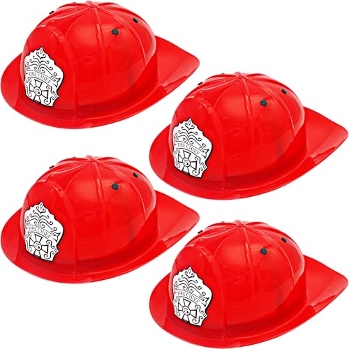 Flotory Feuerwehrmann-Hut für Kinder, Kunststoff, Rot, Feuerwehrmann, Helm, Kostümzubehör für Cosplay, Feuerwehrmann, Partyzubehör, Verkleidung, 4 Stück (Farbstil 3) von Flotory