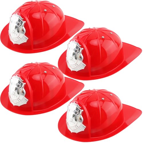 Flotory Feuerwehrmann-Hut für Kinder, Kunststoff, Rot, Feuerwehrmann, Helm, Kostümzubehör für Cosplay, Feuerwehrmann, Partyzubehör, Verkleidung, 4 Stück (Farbstil 4) von Flotory