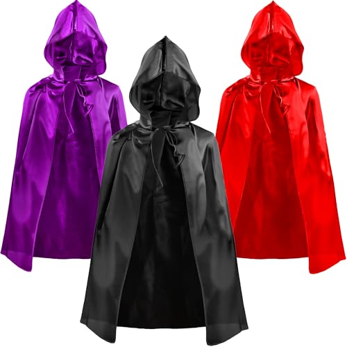 Flotory Halloween-Kostüm-Umhang mit Kapuze, Hexenumhang, Kapuzenparty, Zauberer-Umhang mit Hut für Kinder, Halloween-Party, Verkleidung, 3 Stück (Farbset 4) von Flotory