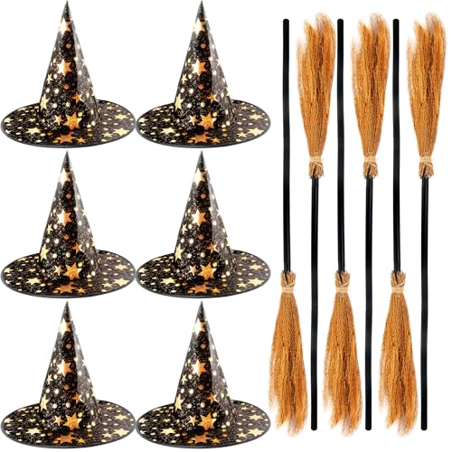 Flotory Kinder Halloween Hexe Zauberer Kostüm Zubehör Hexenbesen Hexenhut Hexe Zauberer Requisiten für Cosplay Party Verkleiden (Farbset 1) von Flotory