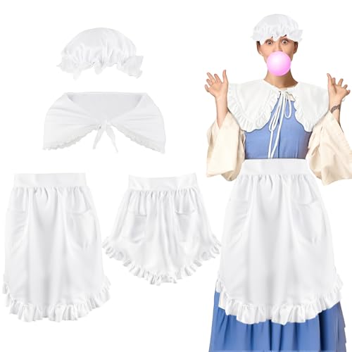 Flotory Kolonial-Kostüm, Kolonial-Kostüm, Schürze, Schal, Zubehör, weiße Mob-Mütze, Haube für Halloween, Party, Cosplay, Mädchen, 4 Stück Flotory Kolonial-Kostüm, Kolonial-Kostüm, Schürze, Schal, Zubehör, weiße Mob-Mütze, Haube für Halloween, Party, Cosplay, Mädchen, 4 Stück von Flotory