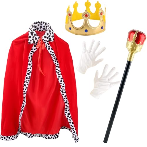 Roter Umhang für Kinder, Königskostüm, Golf, goldenes Zepter, Prinzumhang, Verkleidung für Halloween, Mädchen, Jungen, Rollenspiele, 4 Stück Roter Umhang für Kinder, Königskostüm, Golf, goldenes Zepter, Prinzumhang, Verkleidung für Halloween, Mädchen, Jungen, Rollenspiele, 4 Stück von Flotory