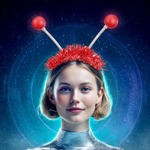 Flovel Halloween LED Alien Antennen Haarreif Leuchtender Konzert Haarband Party Karneval Kopfschmuck für Frauen (Red) von Flovel