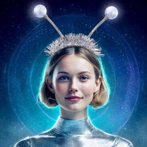 Flovel Halloween LED Alien Antennen Haarreif Leuchtender Konzert Haarband Party Karneval Kopfschmuck für Frauen (Silver) von Flovel