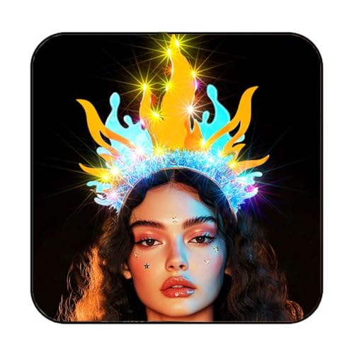 Flovel LED Flammen Haarreif Leuchtendes Feuer Haarband Flackerfeuer Halloween Rave Haar Accessoires für Frauen von Flovel