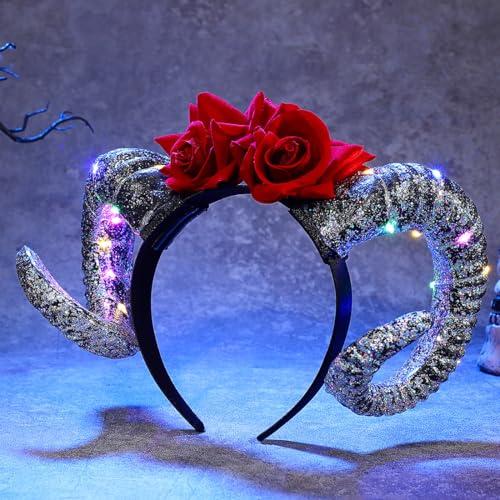 Flovel LED Rosen Hörner Haarreif Leuchtende Gold Silber Haaraccessoires für Halloween und Karneval (black, Einheitsgröße) von Flovel