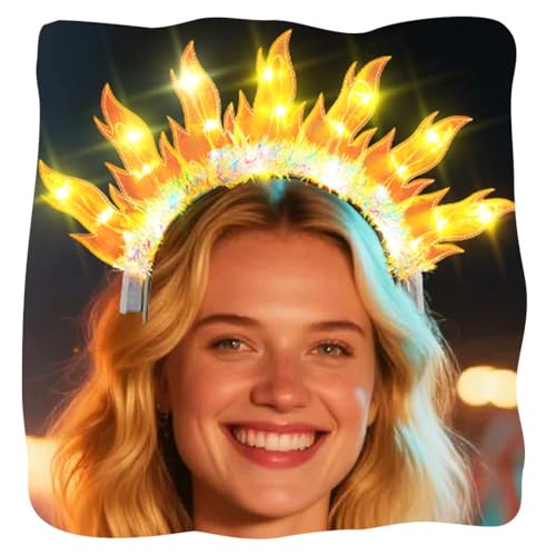 Flovel Leuchtender Flammen-Stirnband, gelbe LED-Haarschmuck, leuchtende Sonne, Kopfbedeckung für Damen Flovel Leuchtender Flammen-Stirnband, gelbe LED-Haarschmuck, leuchtende Sonne, Kopfbedeckung für Damen von Flovel