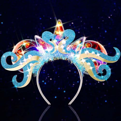 Flovel Leuchtender Ozean Haarreif LED Oktopus Haarspange Perlen accessoires deguisement mer Haarschmuck für Damen Flovel Leuchtender Ozean Haarreif LED Oktopus Haarspange Perlen accessoires deguisement mer Haarschmuck für Damen von Flovel