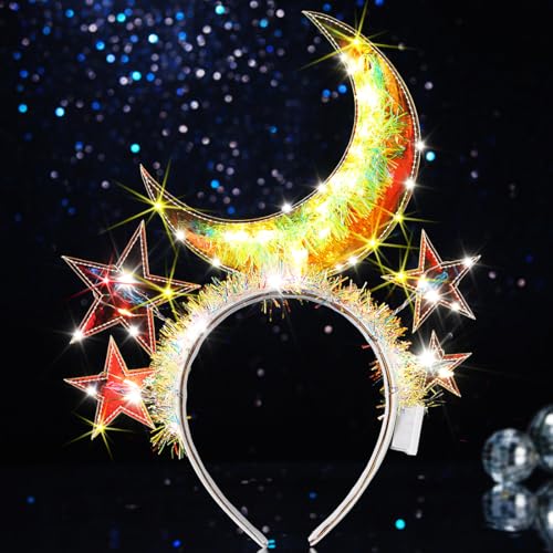 Flovel Leuchtendes Mond Stirnband, planeten haarreif LED Stirnband mit gelbem Stern, leuchtende Sterne, Göttinnen Heiligenschein, Haar Accessoires für Frauen von Flovel